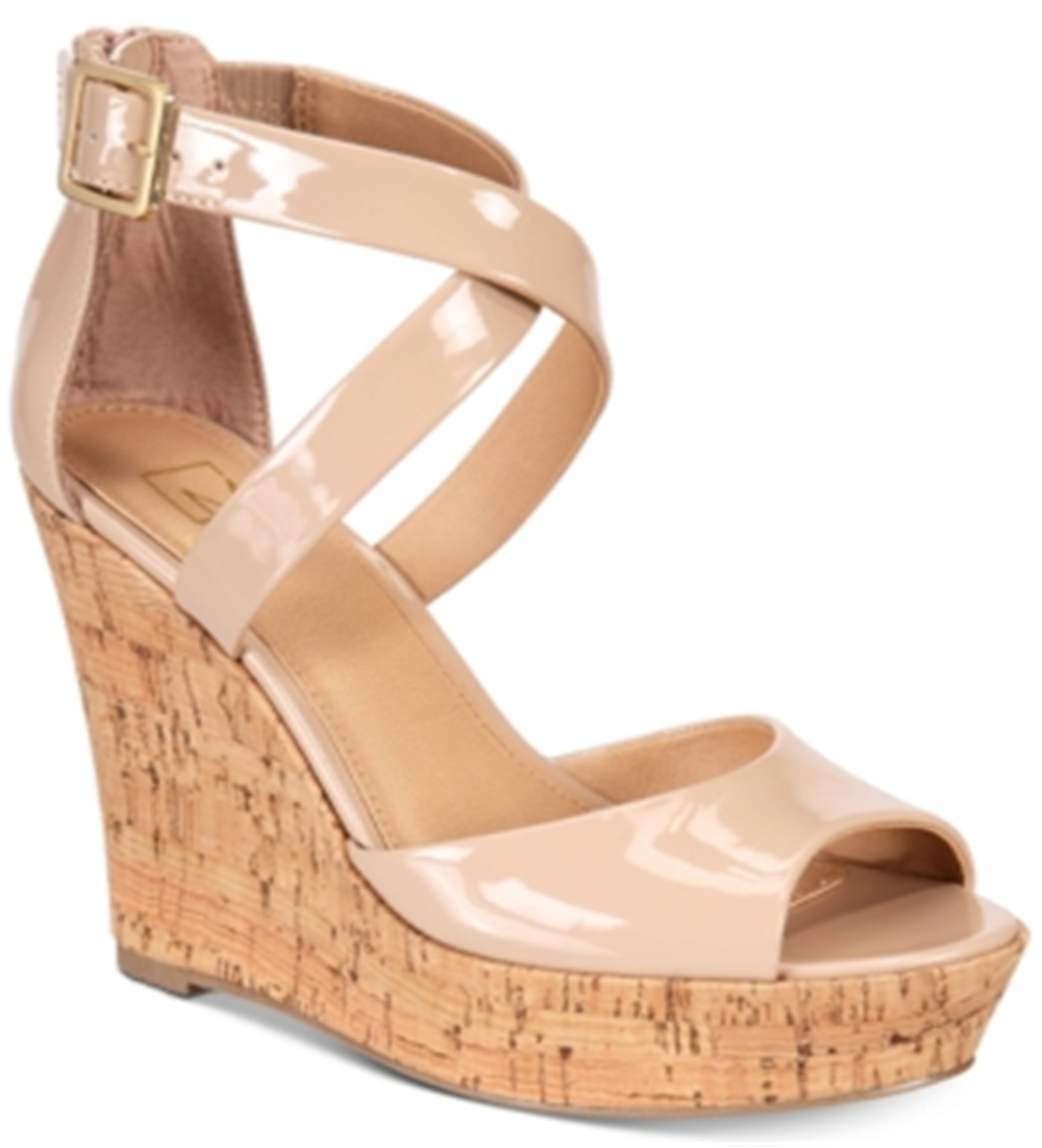 Material Girl Women's Steffy Peep Toe Casual Platform Sandals Brown Size 8 M