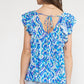 Entro - Printed V-Neck Ruffle Sleeves Top - Plus