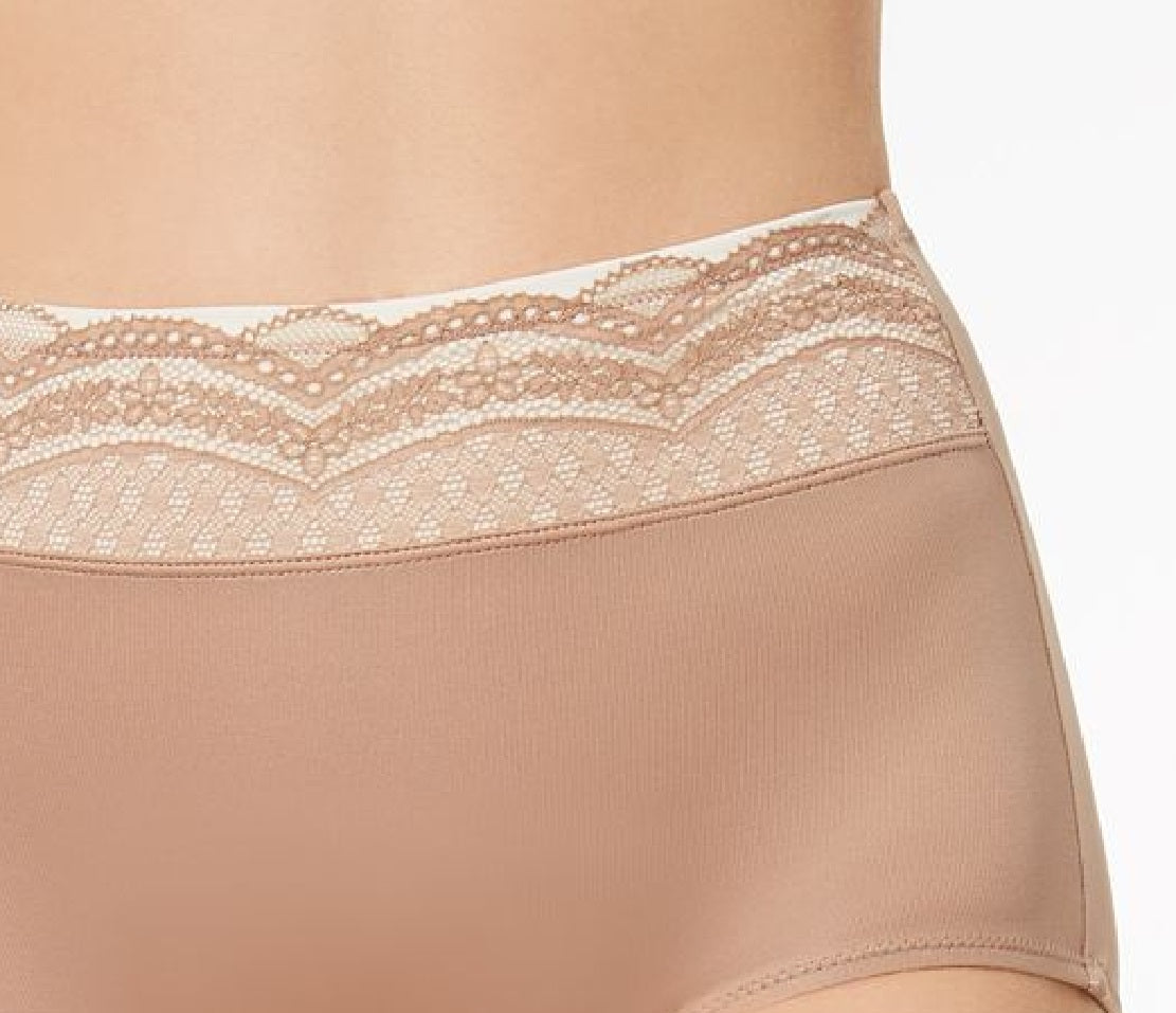 Warner's Women's No Pinching No Problems Lace Waist Brief Underwear Brown Size 8