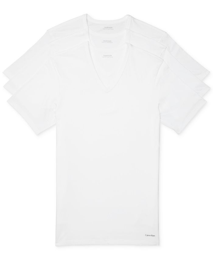 Calvin Klein Men's 3 Pack Slim Fit Cotton V Neck T-Shirt White Size Medium