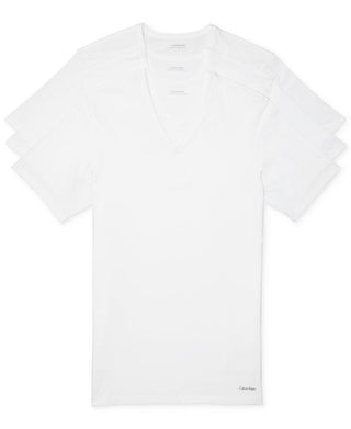Calvin Klein Men's 3 Pack Slim Fit Cotton V Neck T-Shirt White Size Large