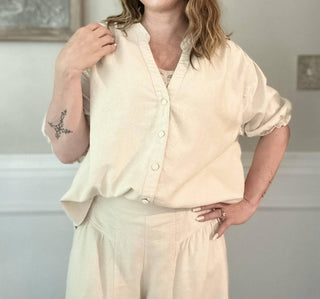 Risen - Short Ruffle Sleeve Button Down Top