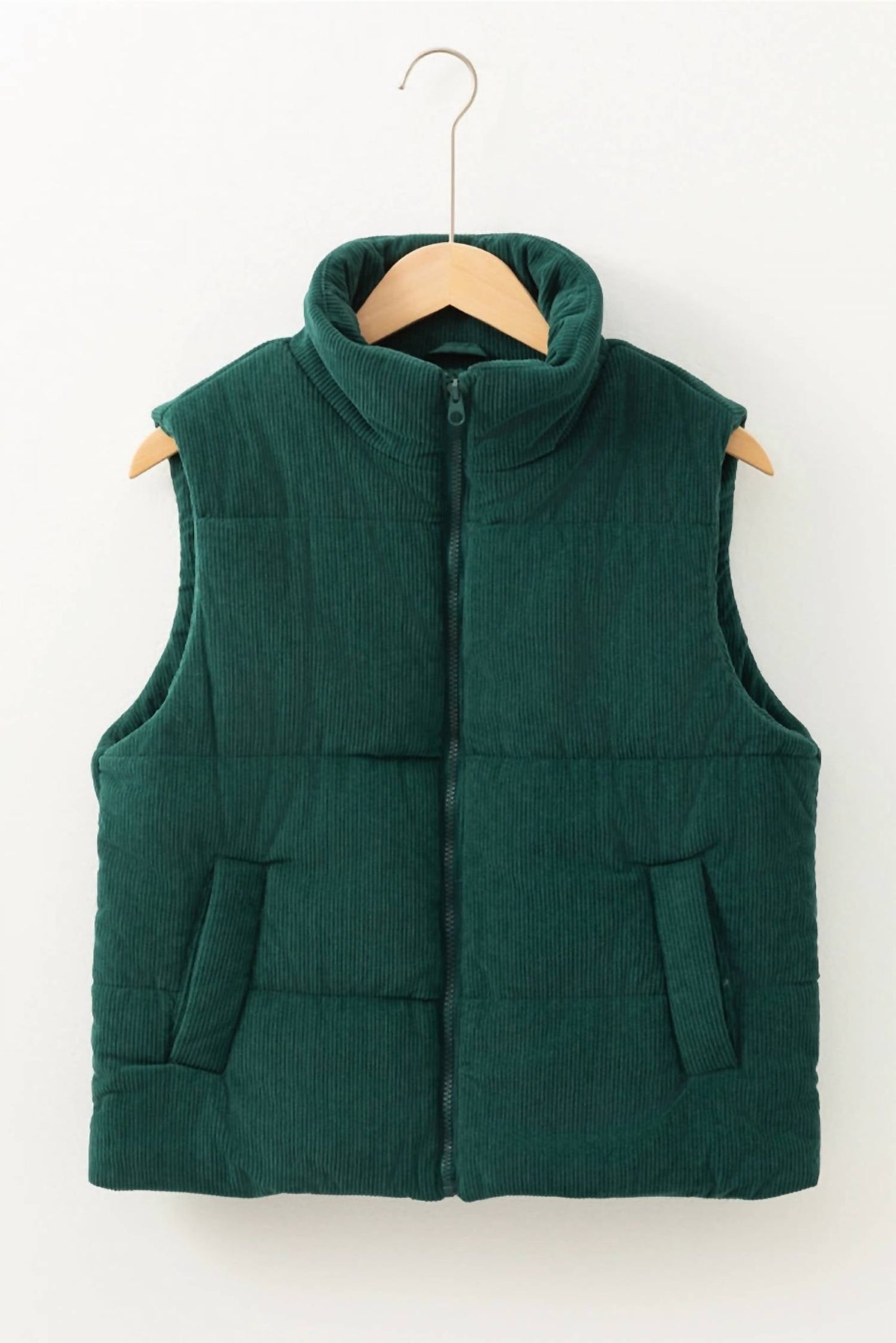 1 With Women - Corduroy Stand Neck Zipped Puffer Vest