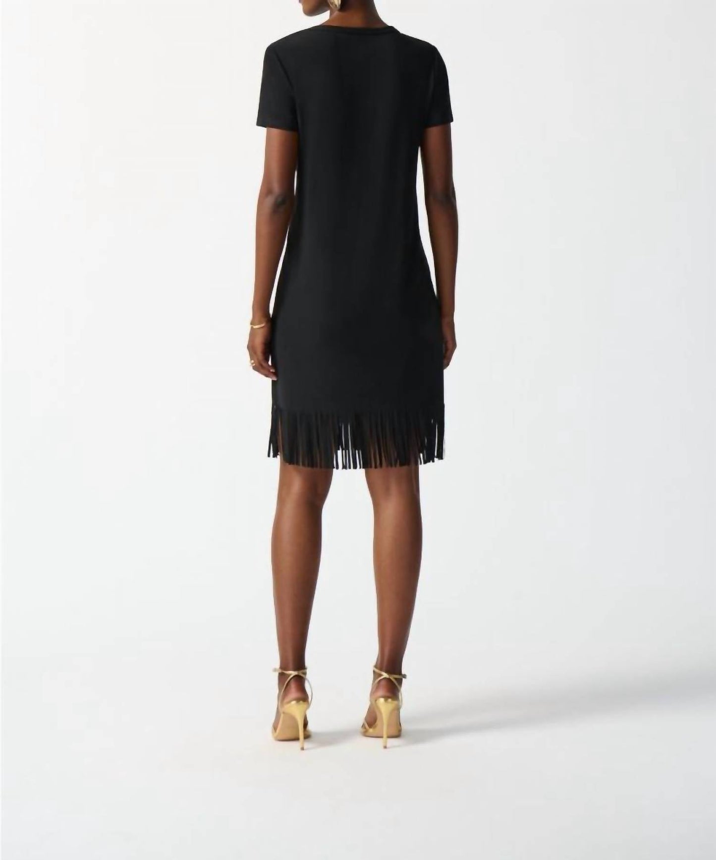 Joseph Ribkoff - Fringe Hem V-neck Short Sleeve T-shirt Dress
