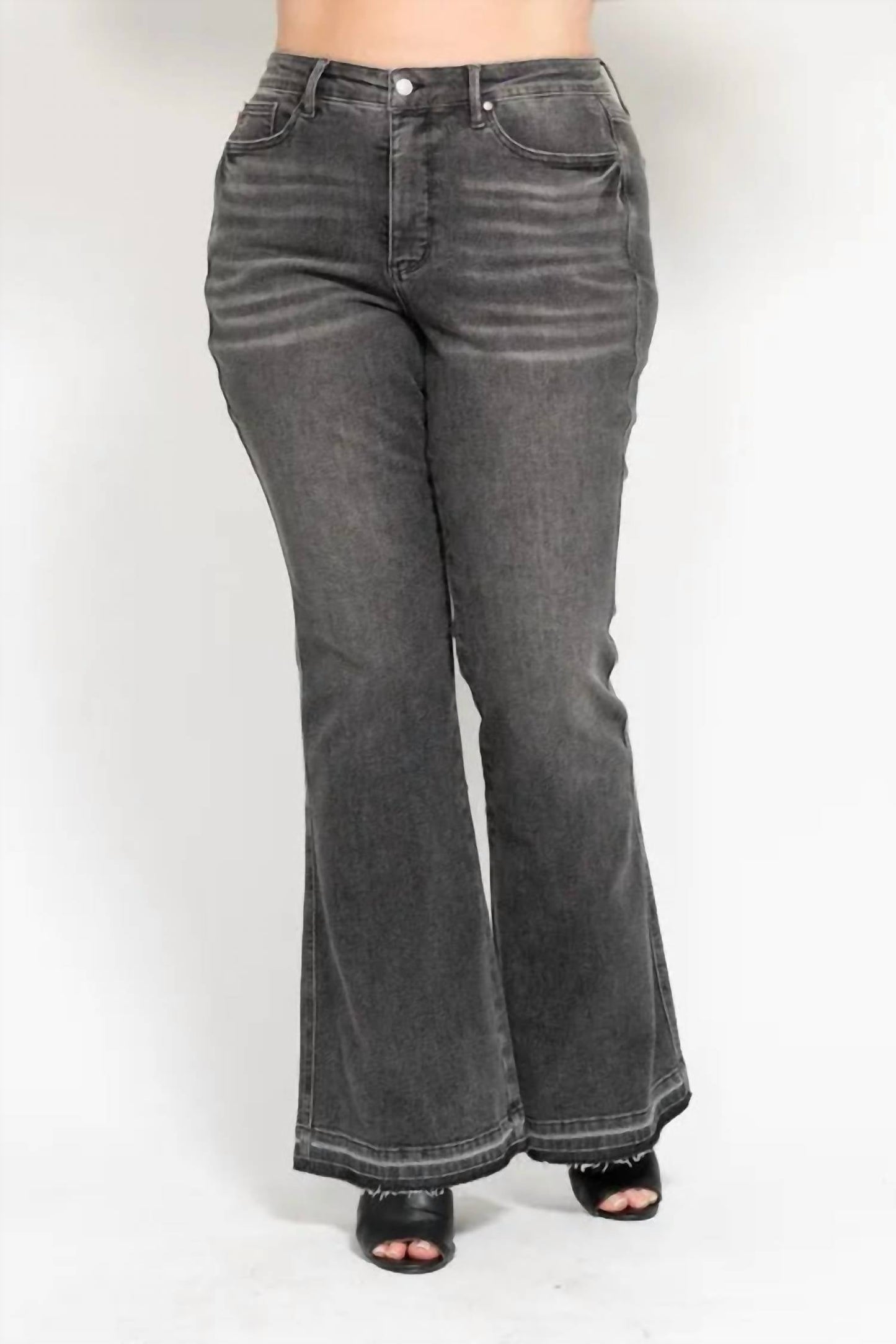 Judy Blue - Full Size Midi Rise Tummy Control Release Hem Flare Jeans