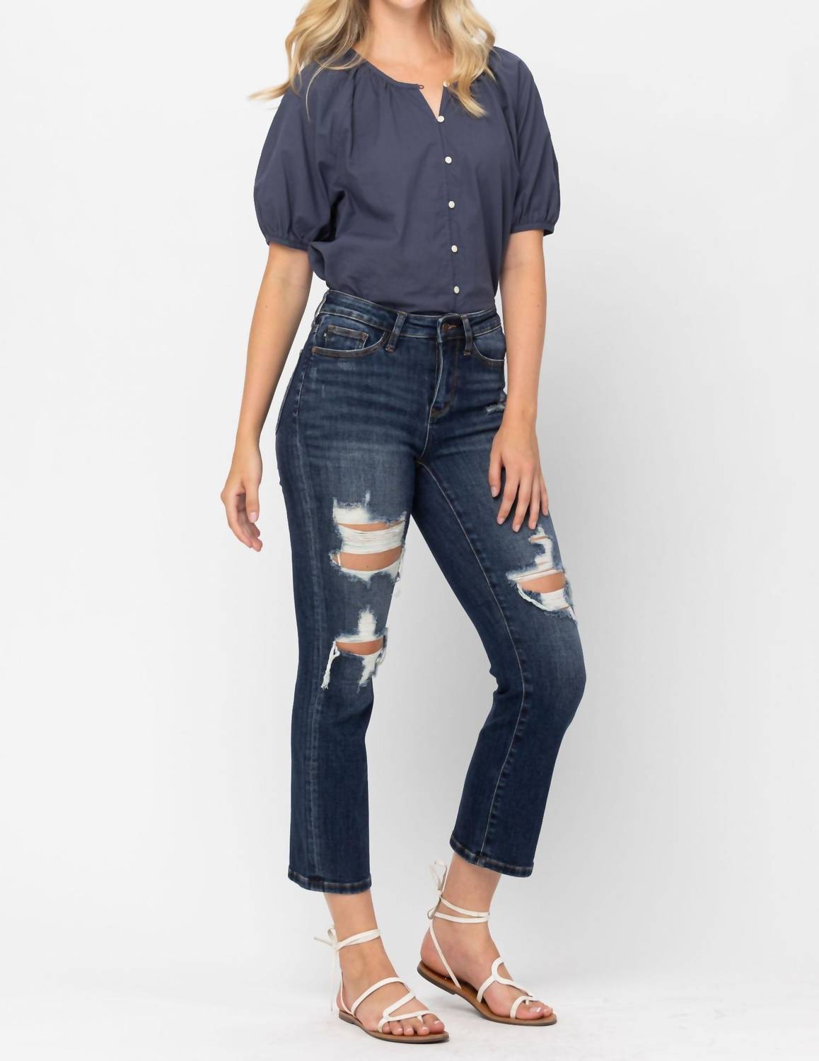 Judy Blue - Mid Rise Crop Leg Straight Jean
