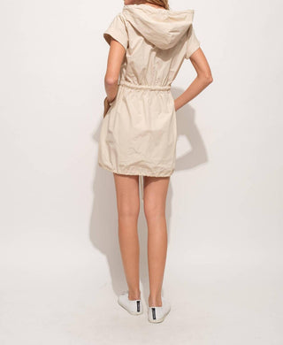 And The Why - Short Sleeve Drawstring Hooded Mini Dress