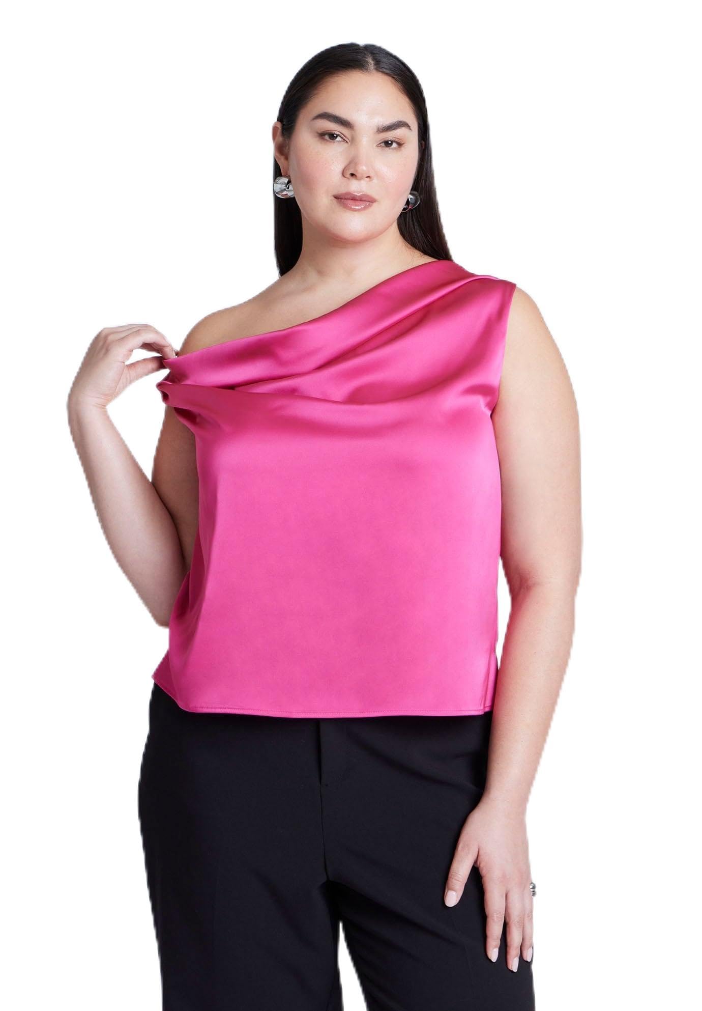 ELOQUII Women's Plus Size Twisted Satin Top - 14, Beetroot Purple