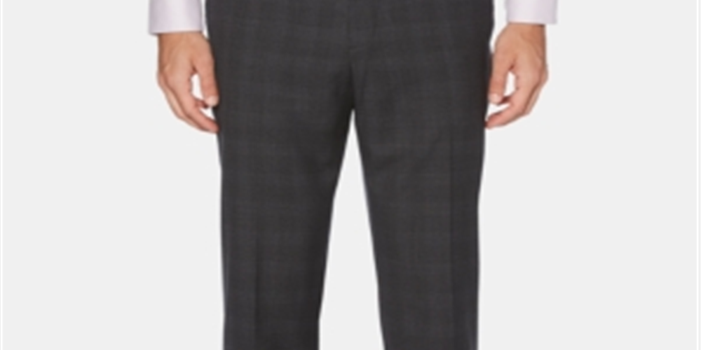 Perry Ellis Portfolio Men's Modern Fit Windowpane Plaid Dress Pants Gray Size 38X32