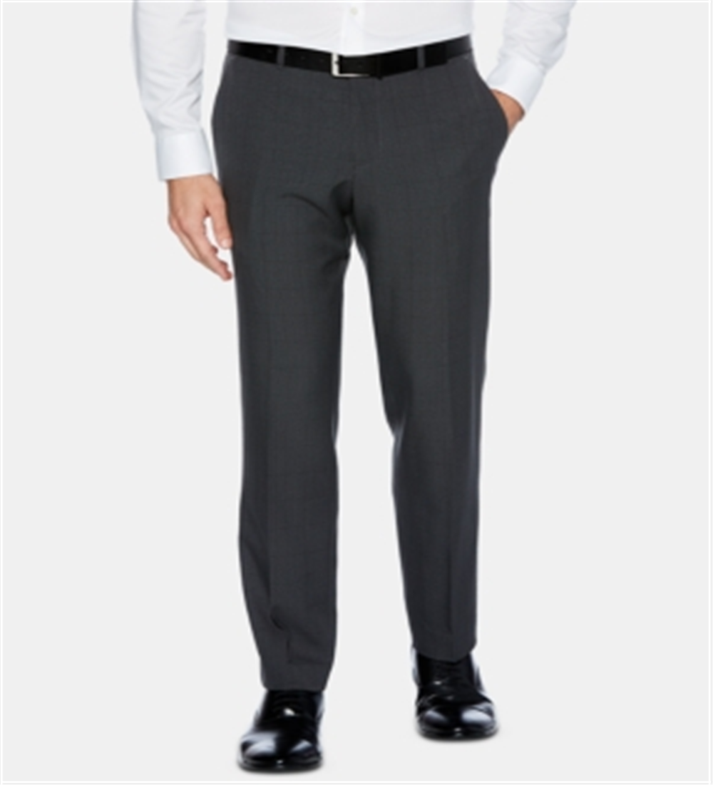 Perry Ellis Men's Portfolio Modern Fit Performance Stretch Non Iron Moisture Wicking Plaid Dress Pants Gray Size 38X30