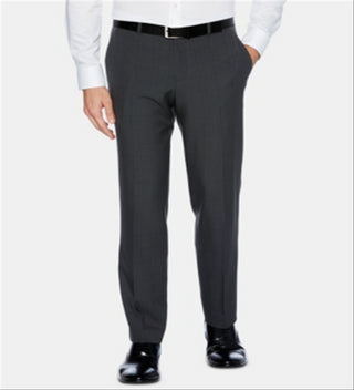 Perry Ellis Men's Portfolio Modern Fit Performance Stretch Non Iron Moisture Wicking Plaid Dress Pants Gray Size 38X30