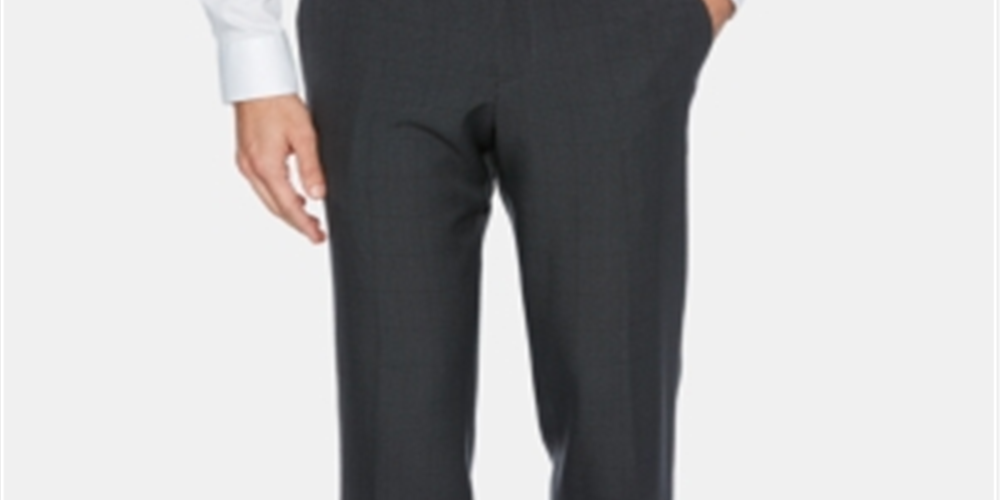 Perry Ellis Men's Portfolio Modern Fit Performance Stretch Non Iron Moisture Wicking Plaid Dress Pants Gray Size 38X30