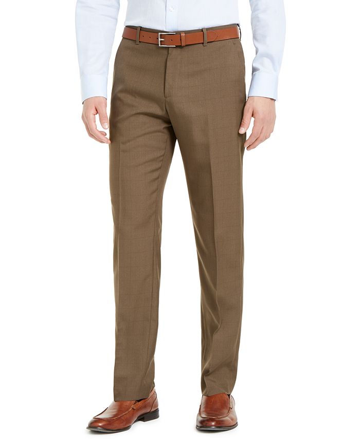 Perry Ellis Men's Modern Fit Performance Plaid Dress Pants Brown Size 30X30