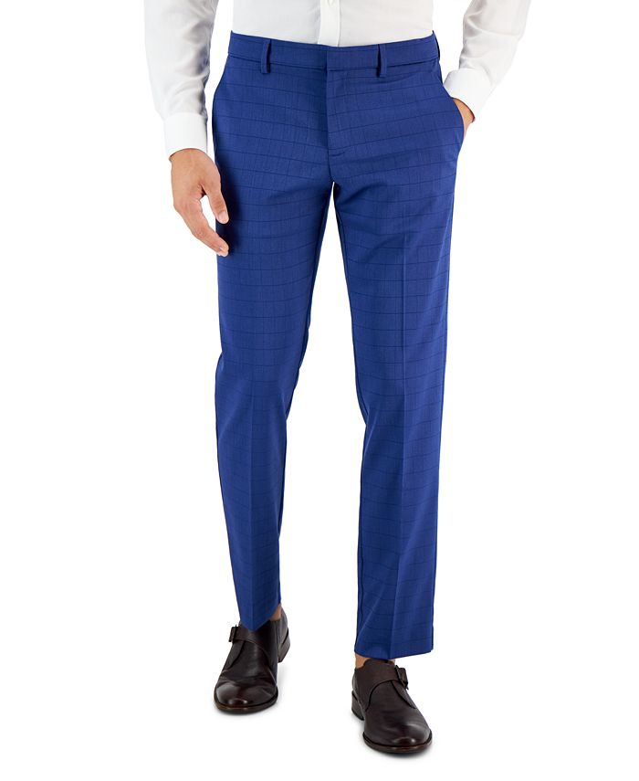 Perry Ellis Men's Slim Fit Tonal Check Dress Pants Blue Size 34X30