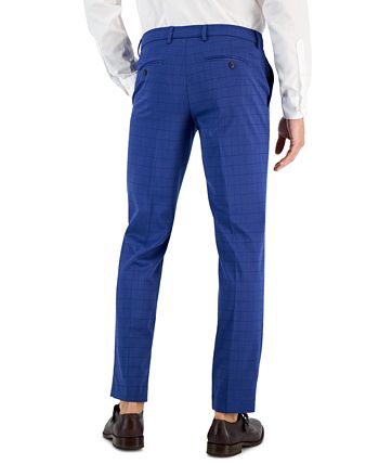 Perry Ellis Men's Slim Fit Tonal Check Dress Pants Blue Size 34X30