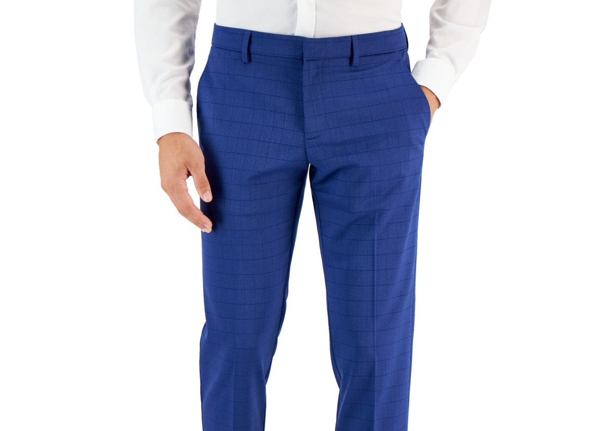 Perry Ellis Portfolio Men's Slim Fit Tonal Check Dress Pants Blue Size 31X32
