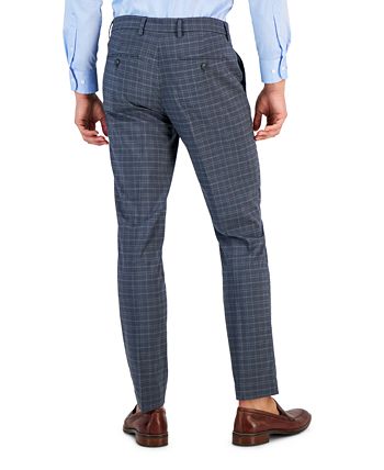 Perry Ellis Men's Essentials Slim Fit Plaid Dress Pants Gray Size 36X32