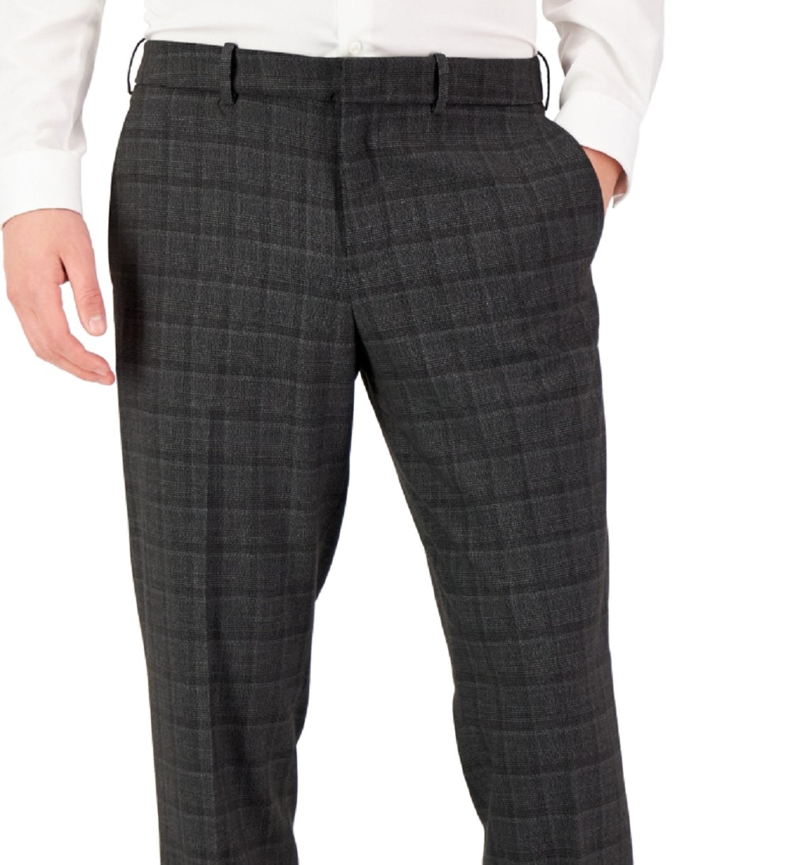 Perry Ellis Men's Modern Fit Stretch Resolution Plaid Dress Pants Gray Size 40X30