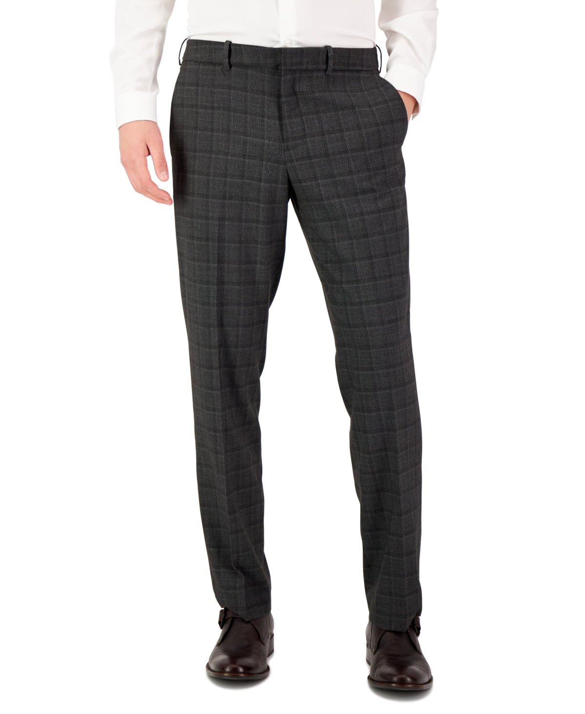 Perry Ellis Men's Modern Fit Stretch Resolution Plaid Dress Pants Gray Size 40X30
