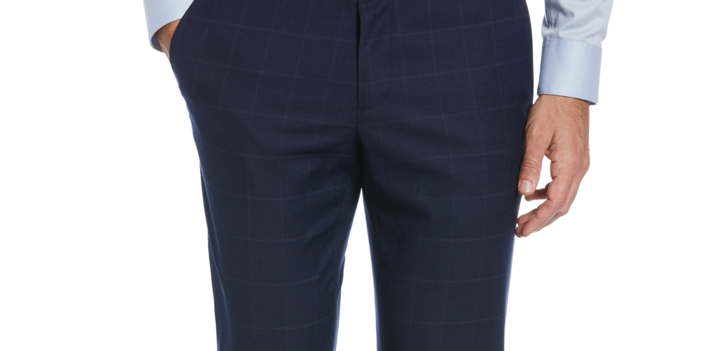 Perry Ellis Portfolio Men's Slim Fit Flat Front Dress Pants Blue Size 30X32