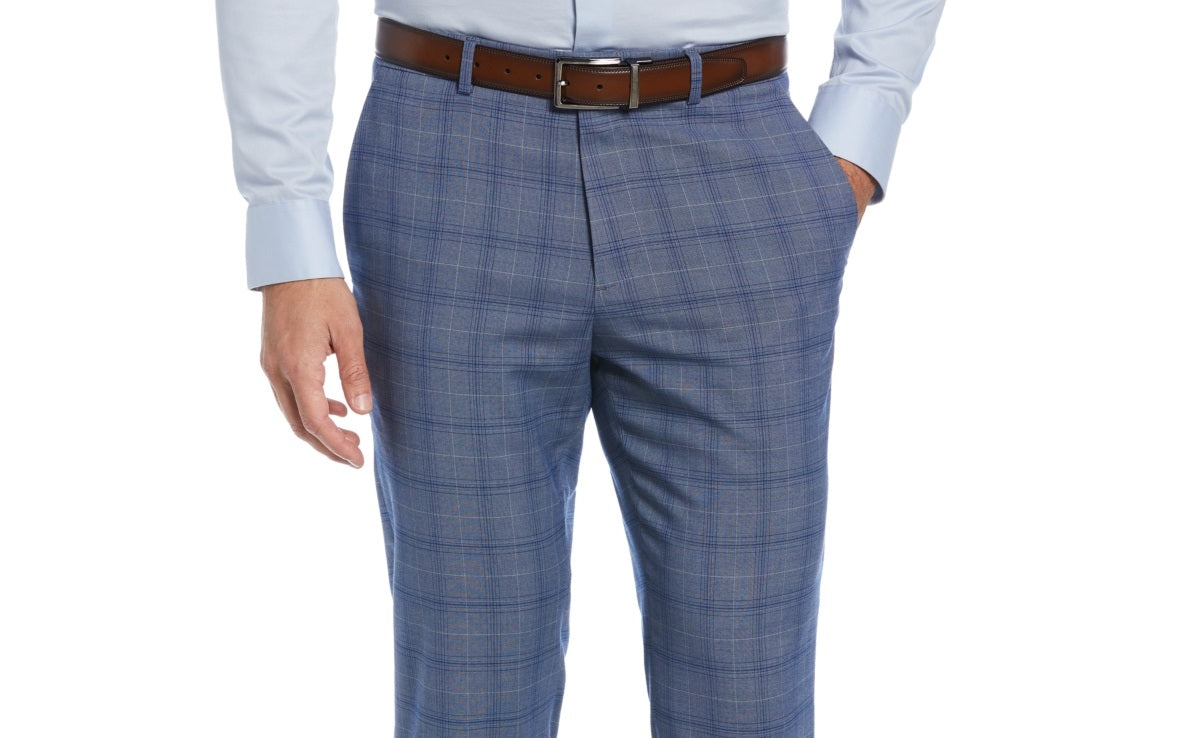 Perry Ellis Portfolio Men's Slim Fit Flat Front Dress Pants Blue Size 36X29