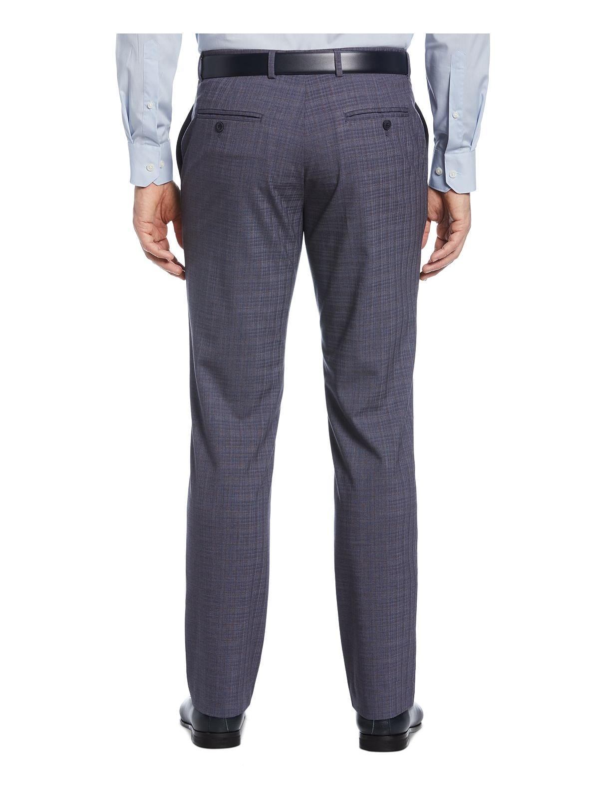 Perry Ellis Portfolio Men's Slim Fit Flat Front Dress Pants Blue Size 38X32
