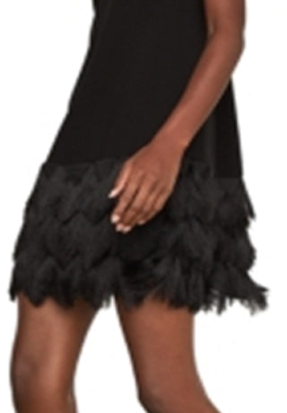 BCBGMAXAZRI Women's Addilyn Fringe Trim Shift Dress Black Size 2