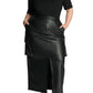 ELOQUII Women's Plus Size Maxi Cargo Faux Leather Skirt - 16, Black Onyx