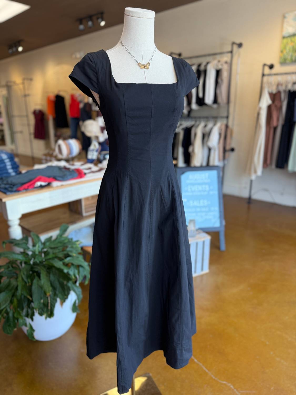 Kld. Signature - Women's Square Neck Cap Sleeve Midi Dress