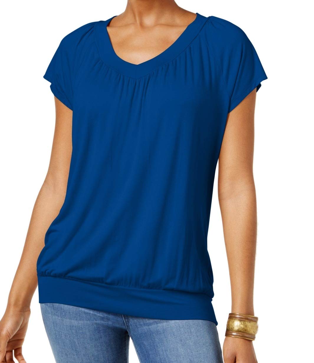 JM Collection Women's Blouson T-Shirt Blue Size Medium