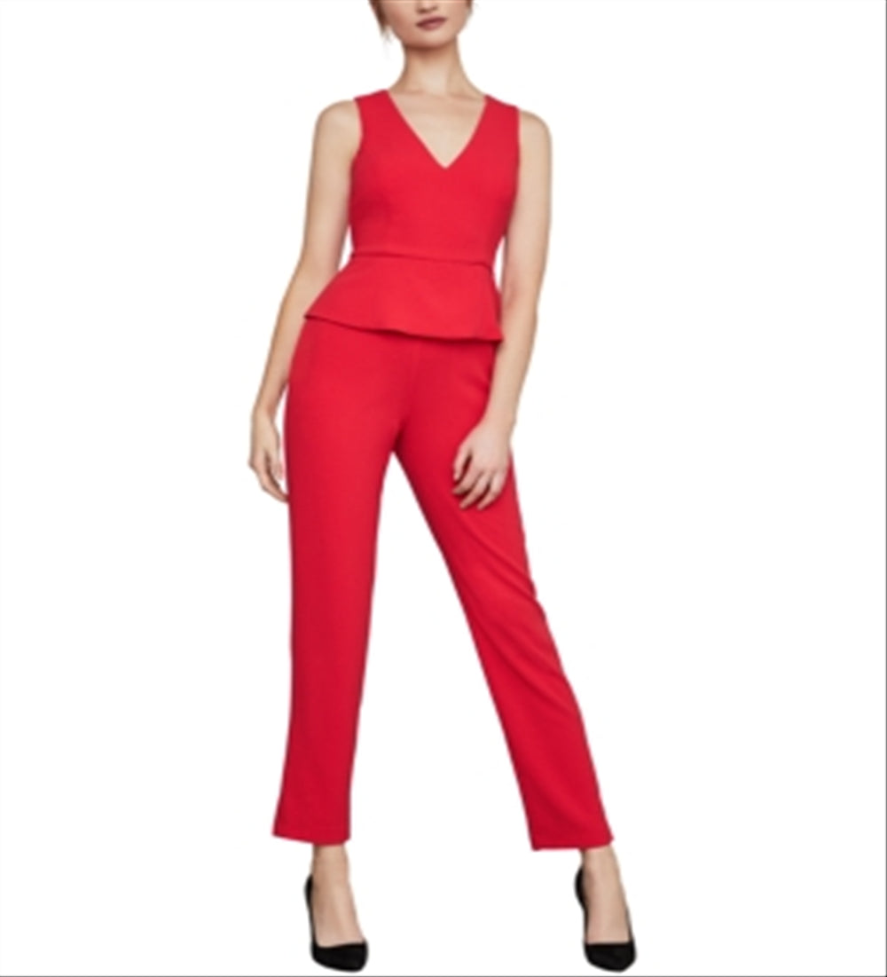 BCBGMAXAZRIA Women's Sleeveless Slim Leg Peplum Jumpsuit Red Size 2