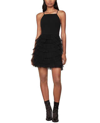 BCBGMAXAZRIA Women's Tulle Tiered Sleeveless Mini Dress Black Size 2