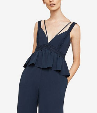 BCBGMAXAZRIA Women's Wide Leg Peplum Jumpsuit Blue Size XX-Small