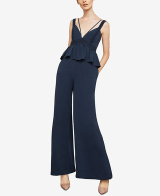 BCBGMAXAZRIA Women's Wide Leg Peplum Jumpsuit Blue Size XX-Small