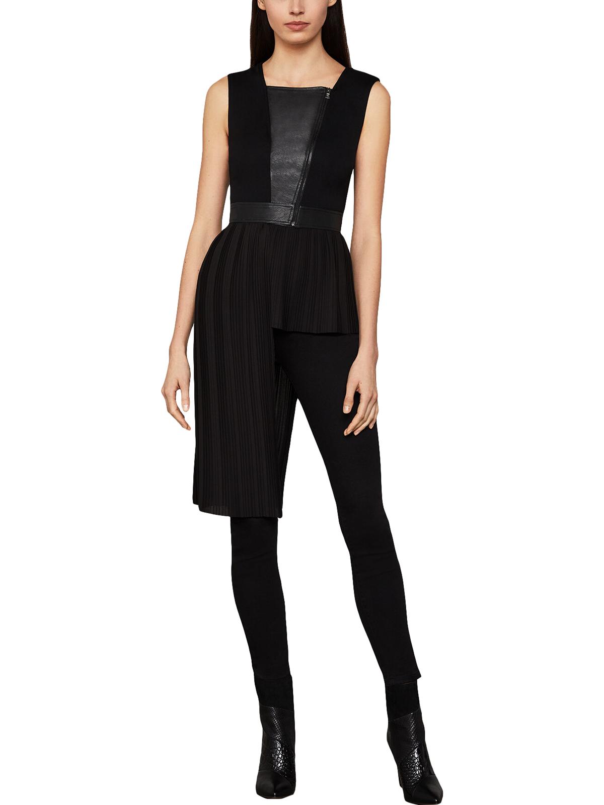 BCBGMAXAZRIA Women's Asymmetric Mixed Media Top Black Size Large