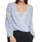 BCBGMAXAZRI Women's Cotton Striped High Low Top Blue Size Large