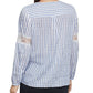 BCBGMAXAZRI Women's Cotton Striped High Low Top Blue Size Large