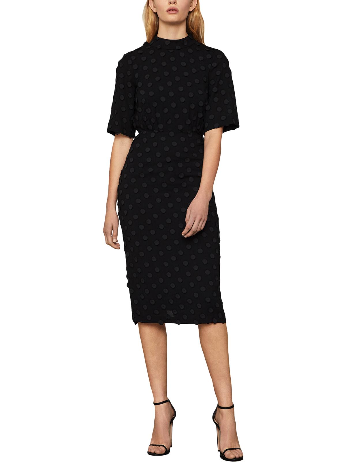 BCBGMAXAZRIA Women's MIDI Dress Mock Neck Sheath Black Size Large