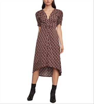 BCBGMAXAZRIA Women's Geo Print Twist Front Dress Brown Size Large