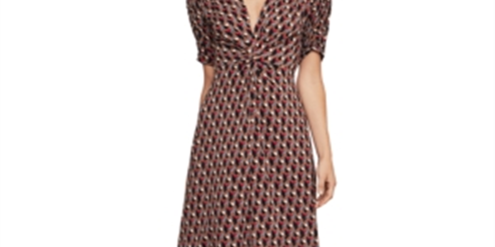 BCBGMAXAZRIA Women's Geo Print Twist Front Dress Brown Size Large