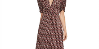 BCBGMAXAZRIA Women's Geo Print Twist Front Dress Brown Size Large
