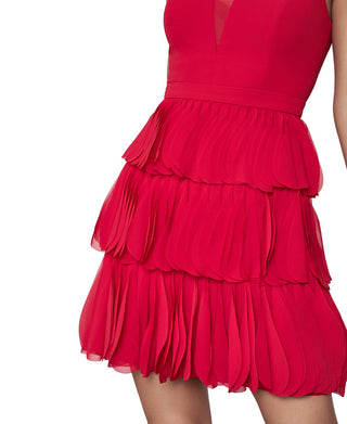 BCBGMAXAZRIA Women's Chiffon V Neck Mini Dress Red Size 10
