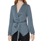 BCBGMAXAZRIA Women's Asymmetric Striped Long Sleeve Wrap Blouse Blue Size Large