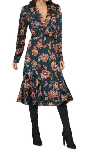 Bcbgmaxazria Women's Floral Satin Georgette Wrap Dress Blue Size Large