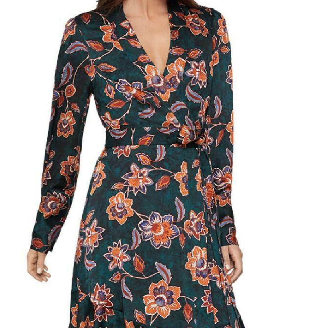 Bcbgmaxazria Women's Floral Satin Georgette Wrap Dress Blue Size Large