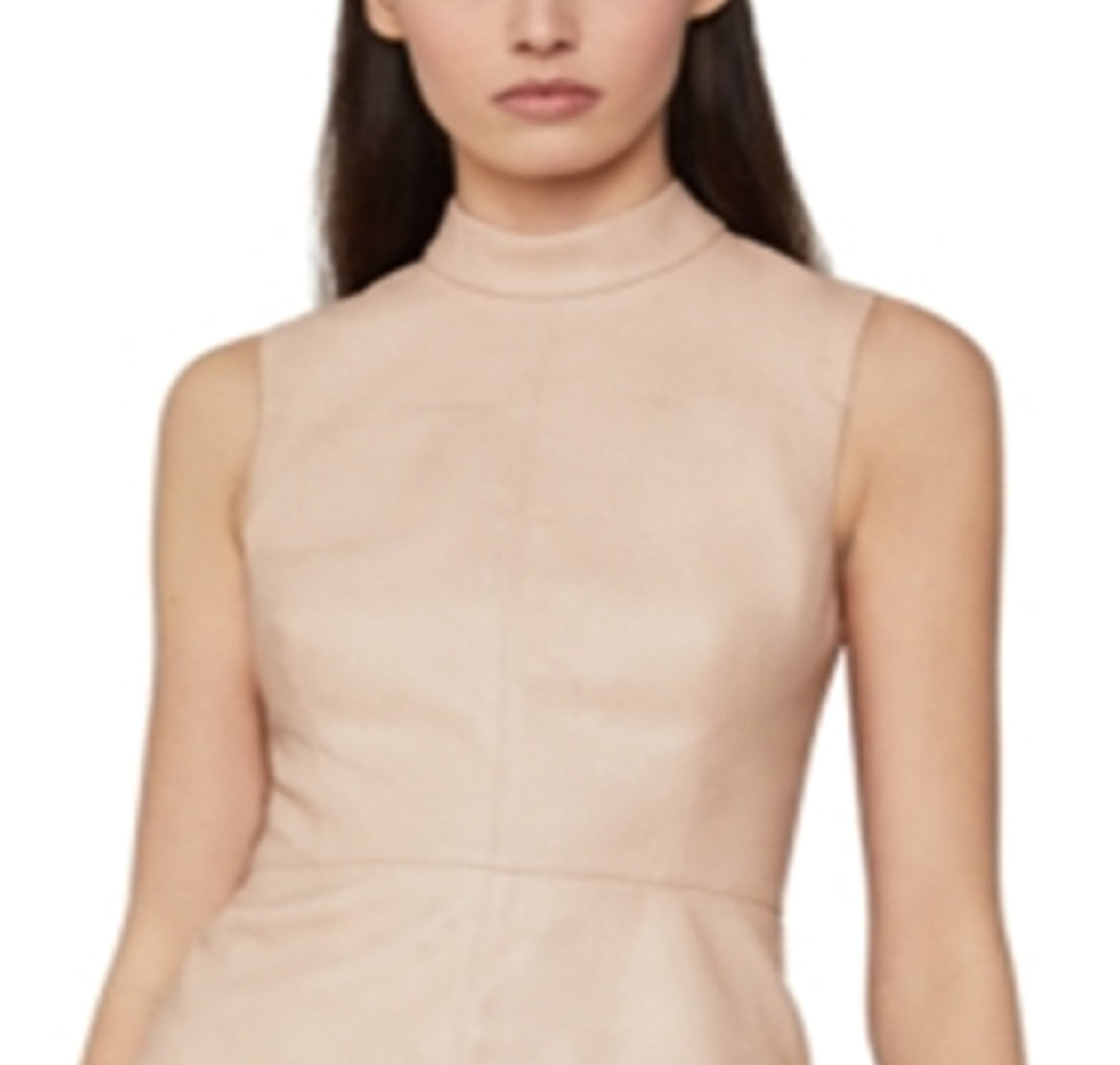 BCBGMAXAZRIA Women's Faux Leather Mock Neck Peplum Top Pink 2 Pink Size 2