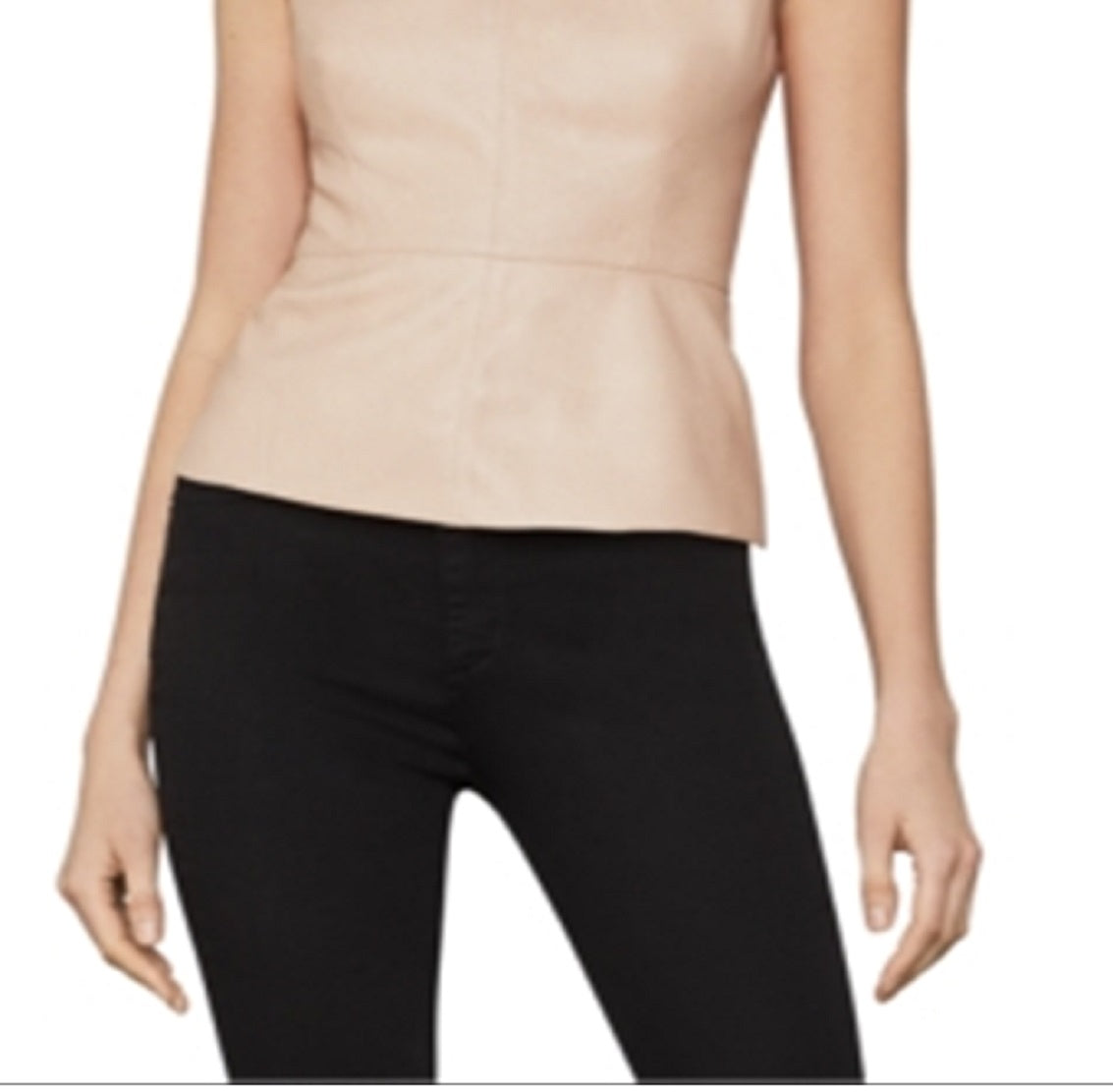 BCBGMAXAZRIA Women's Faux Leather Mock Neck Peplum Top Pink 2 Pink Size 2