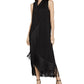 BCBGMAXAZRIA Women's Fringe TrimAsymmetrical Maxi Dress Black Size Medium