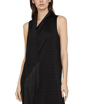 BCBGMAXAZRIA Women's Fringe TrimAsymmetrical Maxi Dress Black Size Medium