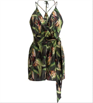 BCBGMAXAZRIA Women's Printed Surplice Romper Green Size X-Small